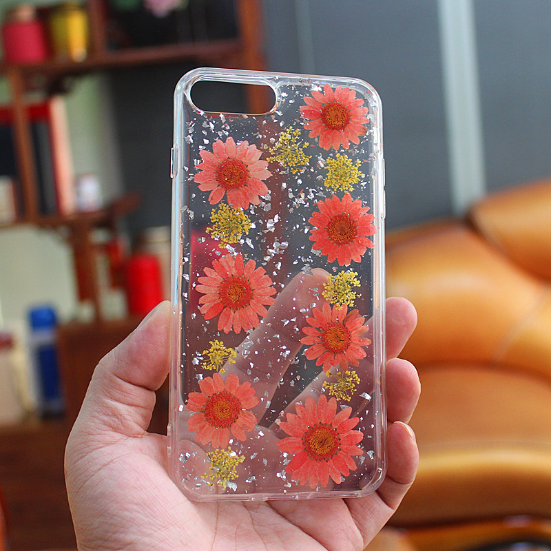 TPU + PC Etui pour téléphone portable avec fleur intérieure faite à la main pour iPhone 6 Plus \/ 7 Plus \/ 8 Plus